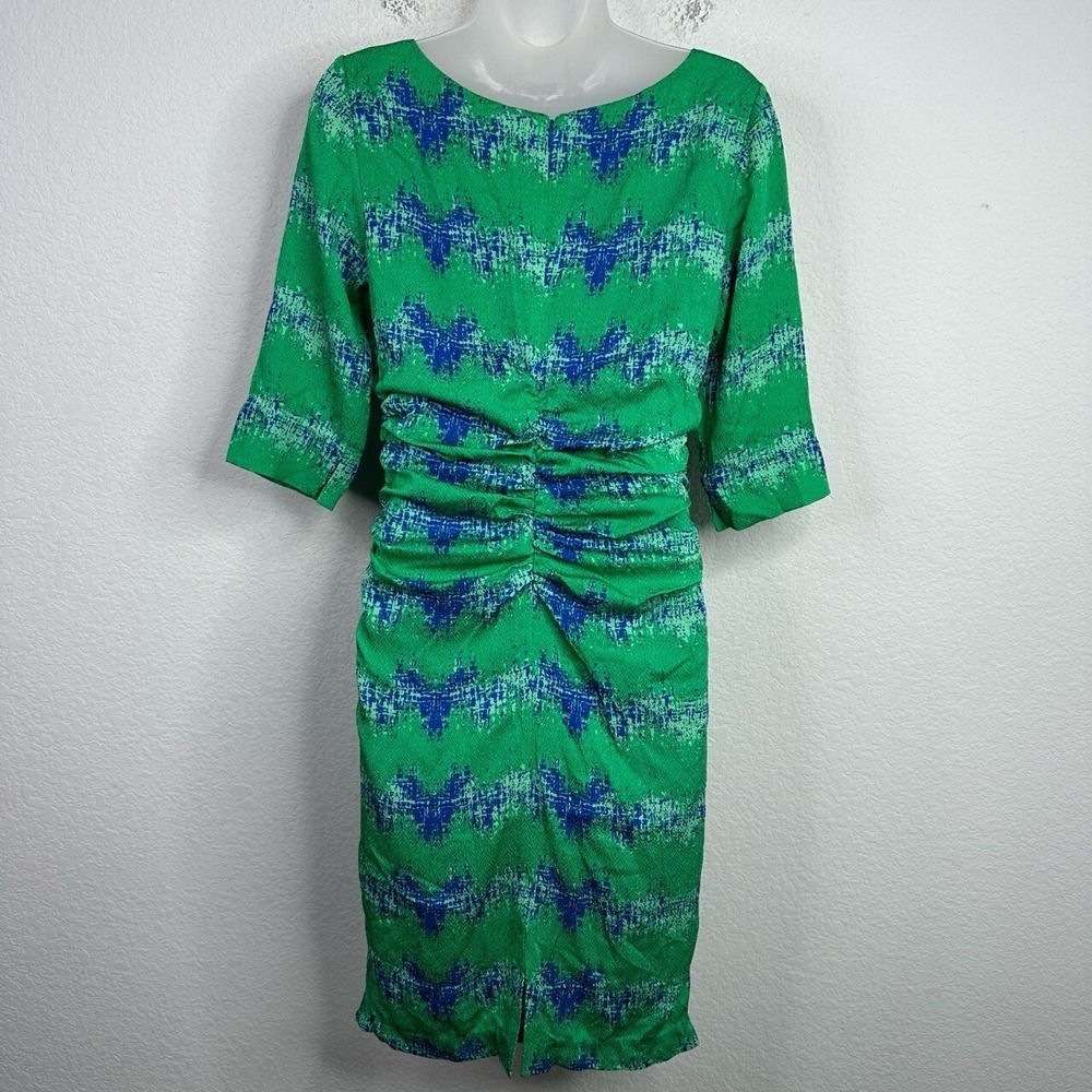 Tracy Reese Dress Womens 6P Green Blue Silk Abstract Ruched Luxury Feminine - Picture 2 of 11